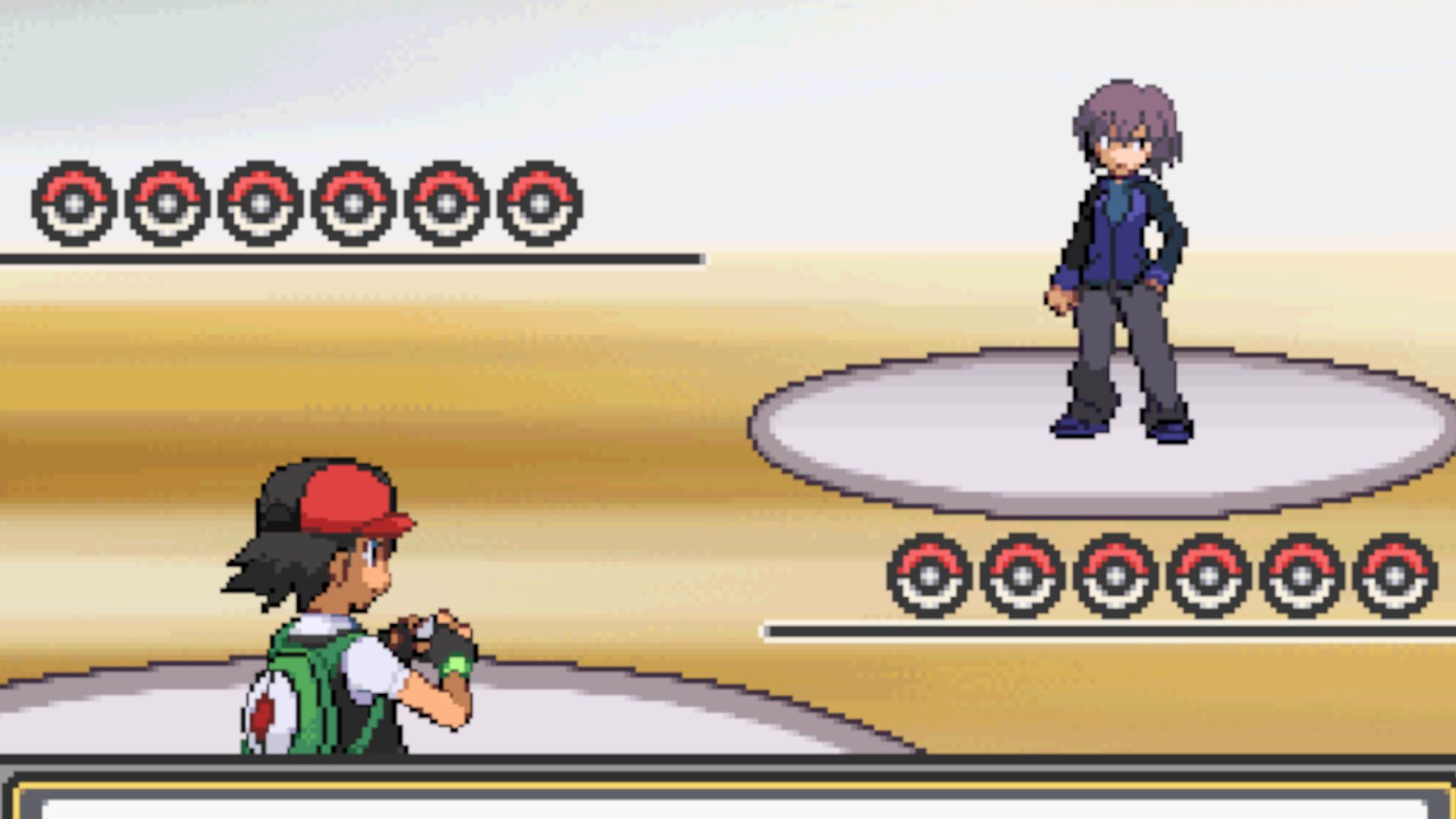 A screenshot from the Pokemon Fire Ash fan game, featuring Ash preparing to battle an oppoent.