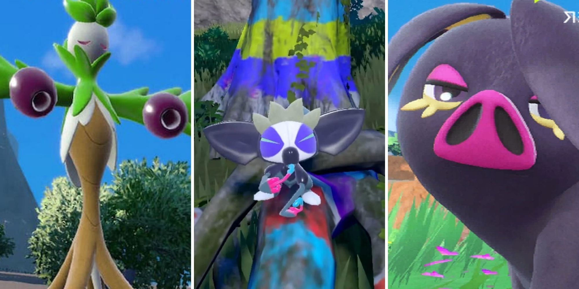 A grid showing three Normal-Type Pokemon from Pokemon Scarlet & Violet 