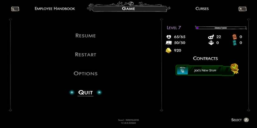 Quitting in the menu in Have a Nice Death
