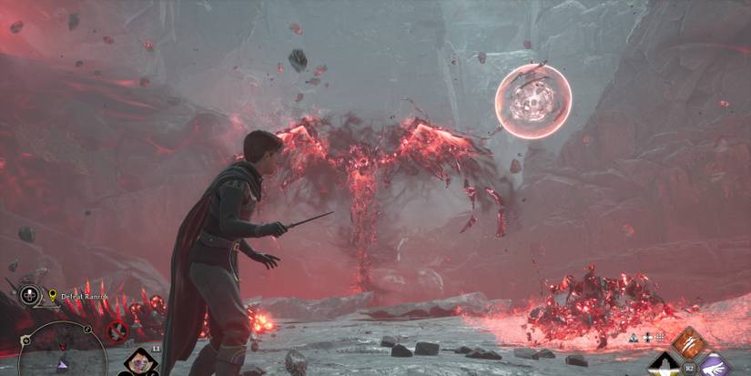 Ranrok Dragon and a red orb in Hogwarts Legacy