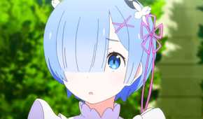 Rem From Re Zero Looking Sideways With A Worried Expression Green Background