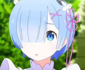 Rem From Re Zero Looking Sideways With A Worried Expression Green Background