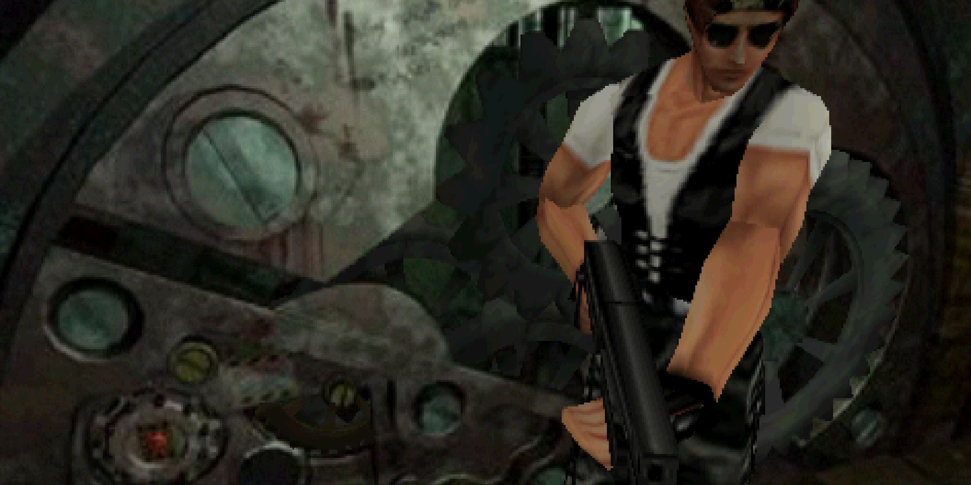 Leon in the special outfit specific to the N64 edition of RE2