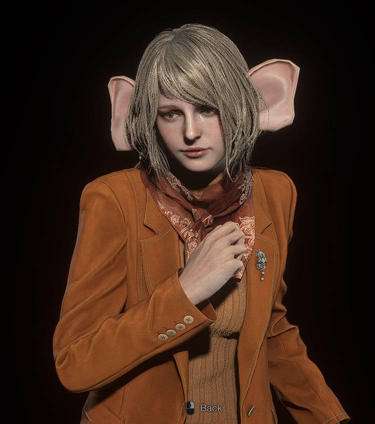 Image from the Resident Evil 4 remake showing Ashley Graham with huge ears.