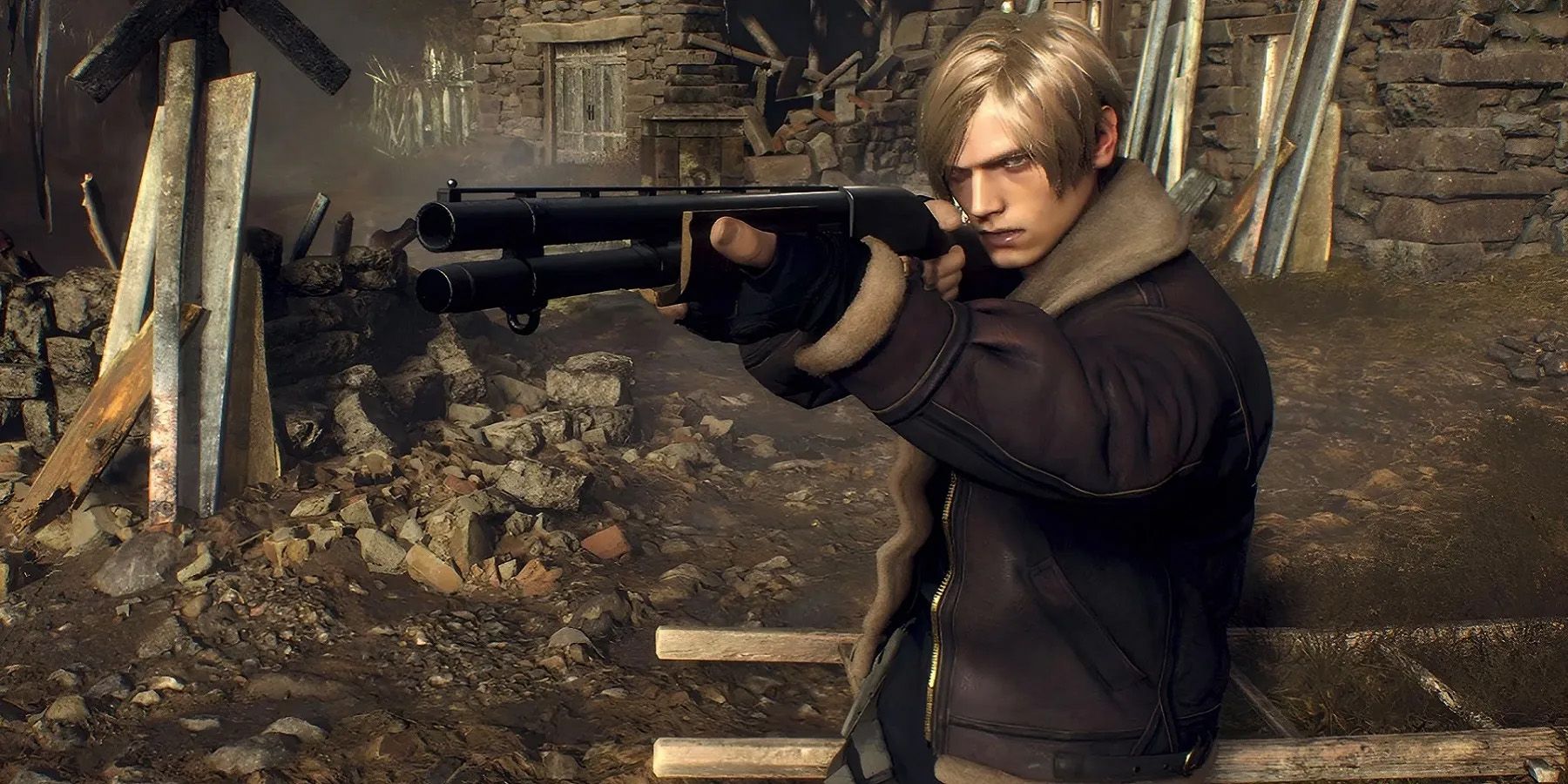 Resident Evil 4 remake Leon with shotgun