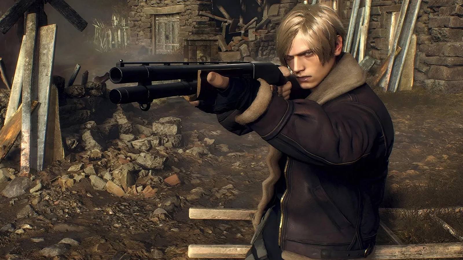 Resident Evil 4 remake Leon with shotgun