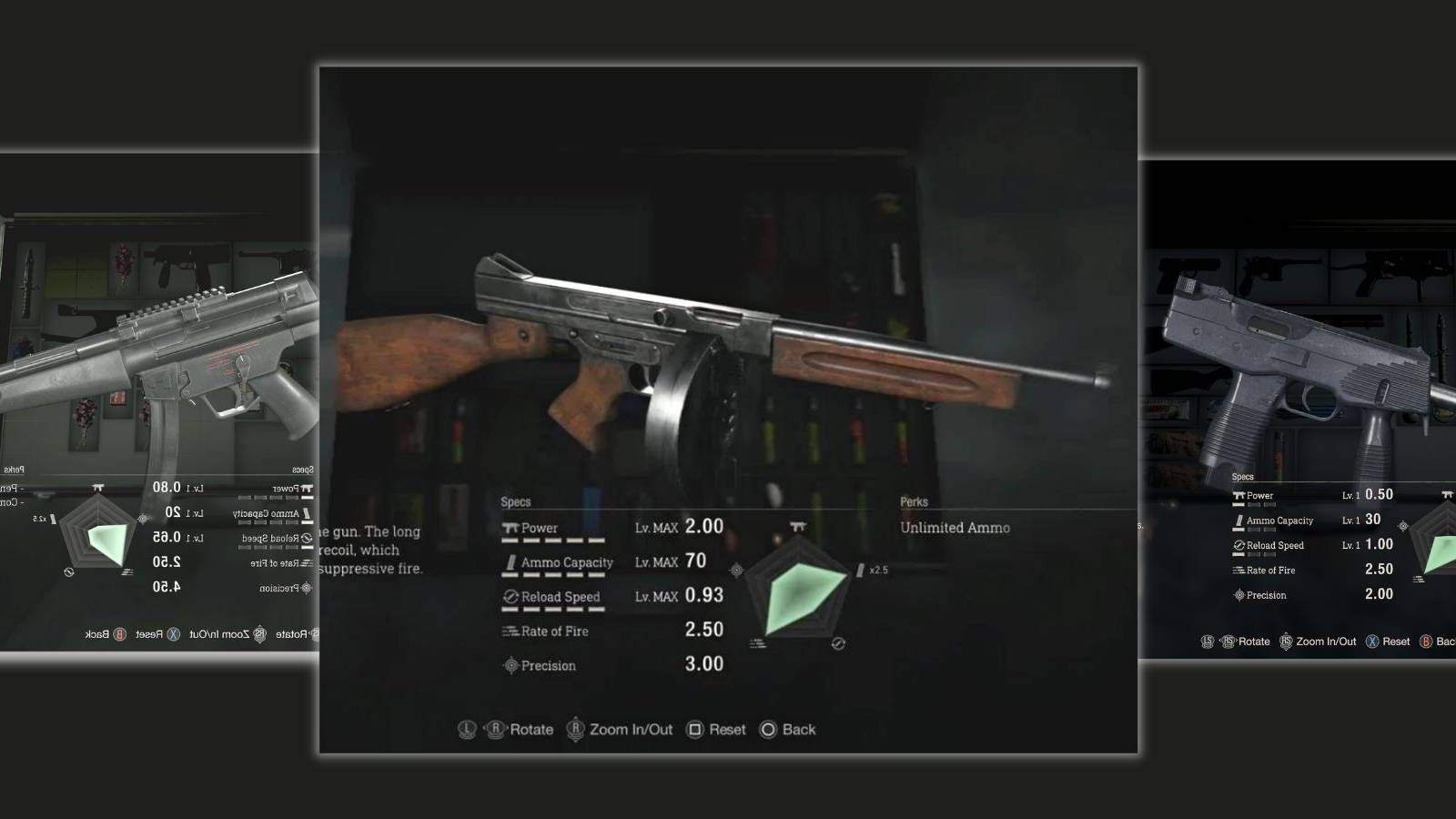 image showing all resident evil 4 remake smgs. 