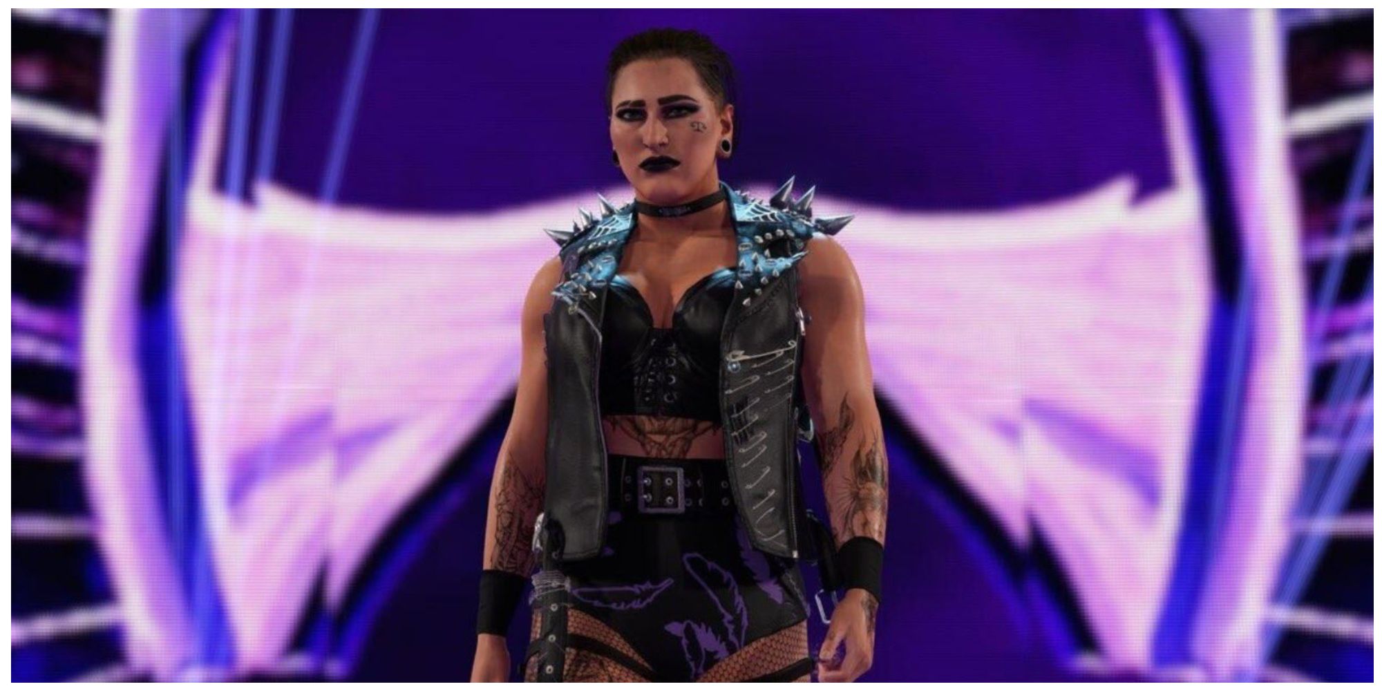 Rhea Ripley đi bộ đến võ đài WWE trong WWE2k23