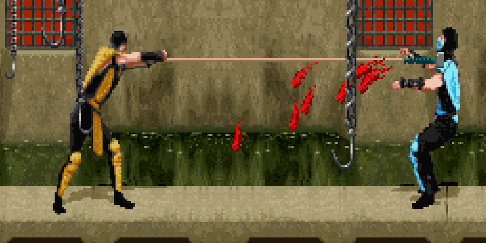 Scorpion fights Sub-Zero in Mortal Kombat 2