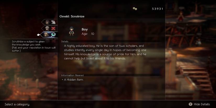 Scrutinizing an NPC in Octopath Traveler 2