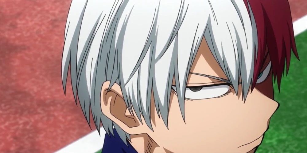 Shoto glaring at Endeavor during the U.A. Sports Festival in My Hero Academia