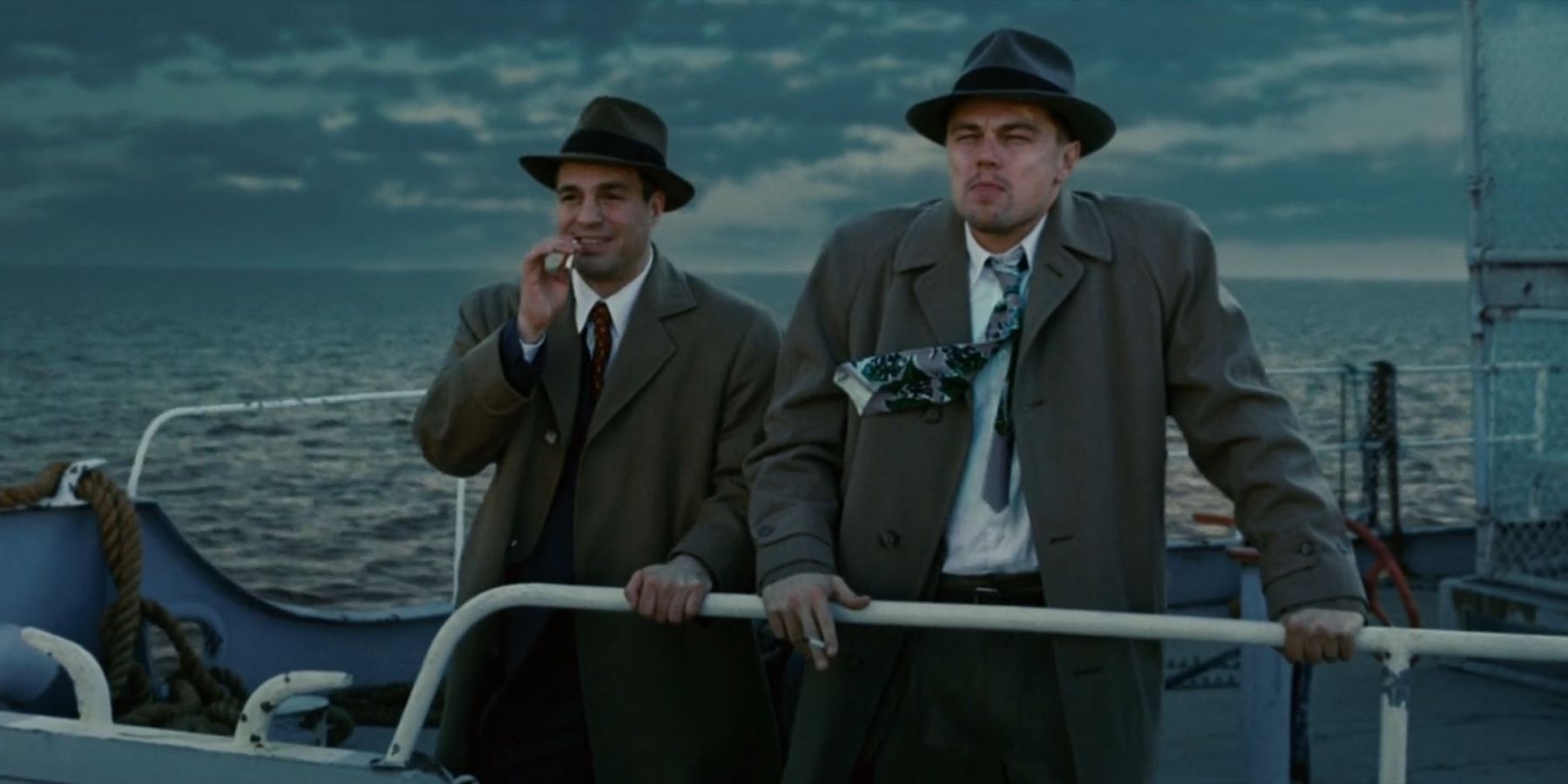 Mark Ruffalo and Leonardo Dicaprio in Shutter Island ferry opening scene
