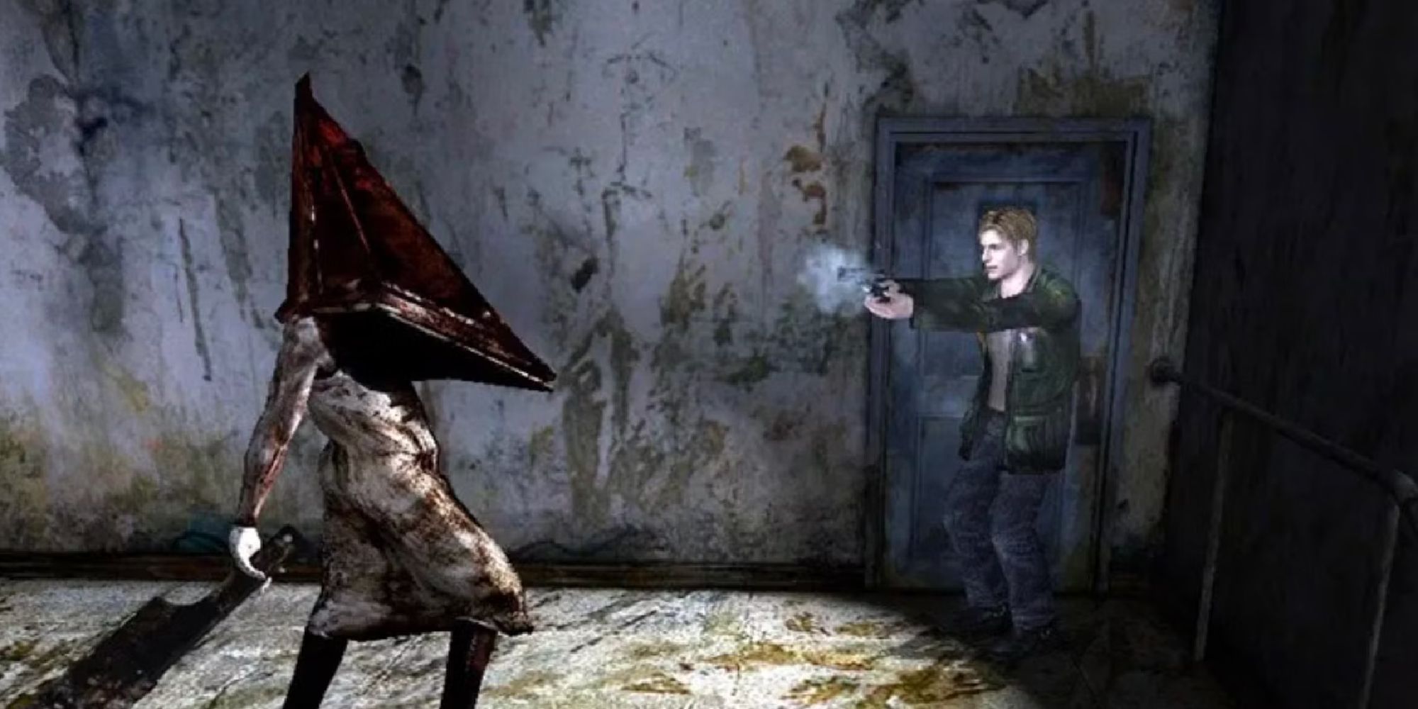 James Sunderland facing off against Pyramid Head. 