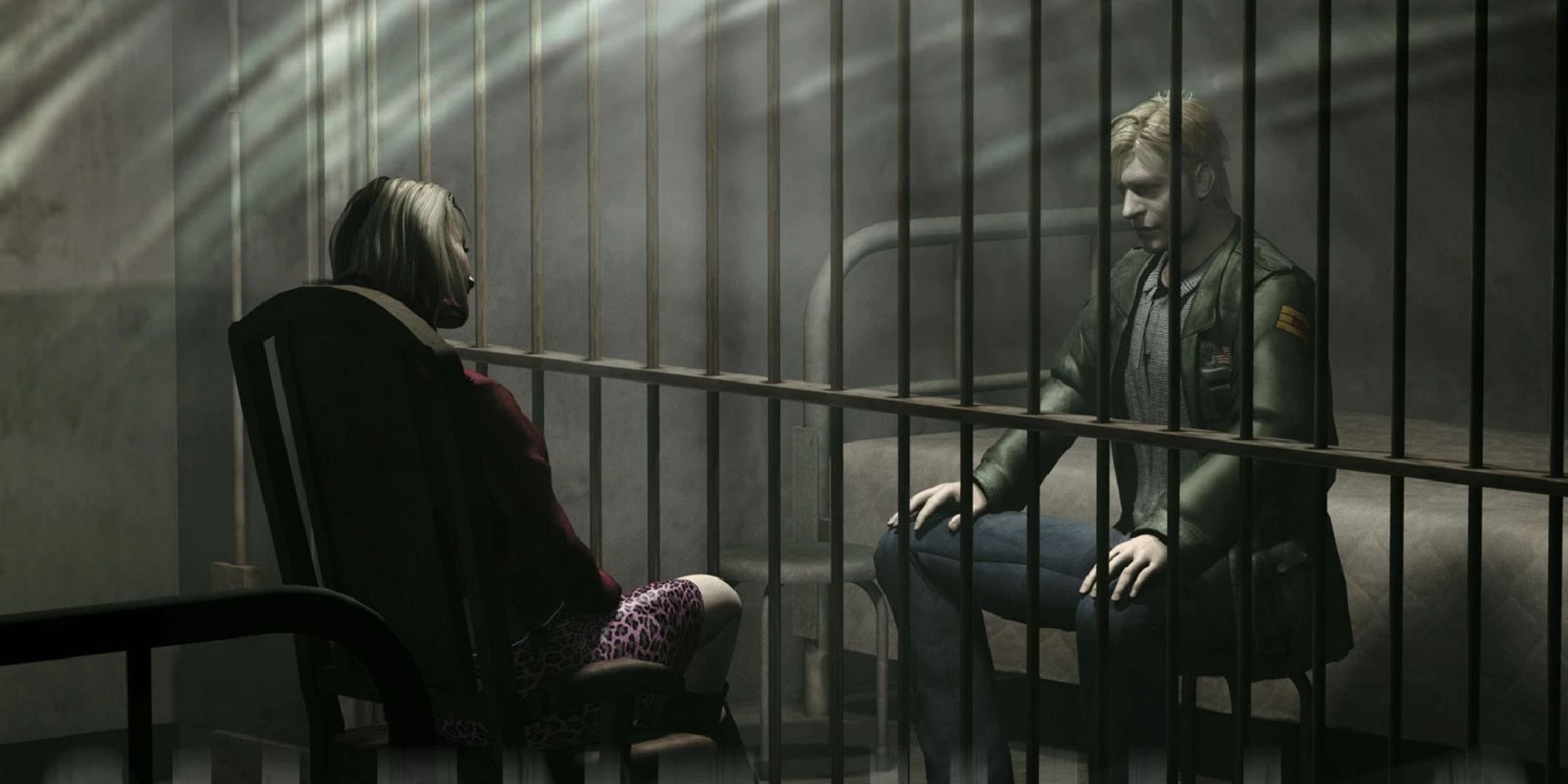 James speaking to Marie through the bars of a jail cell. 
