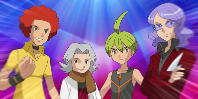 Flint, Bertha, Aaron, and Lucian in the anime