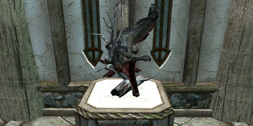 Skyrim slaughterfish on a pedestal