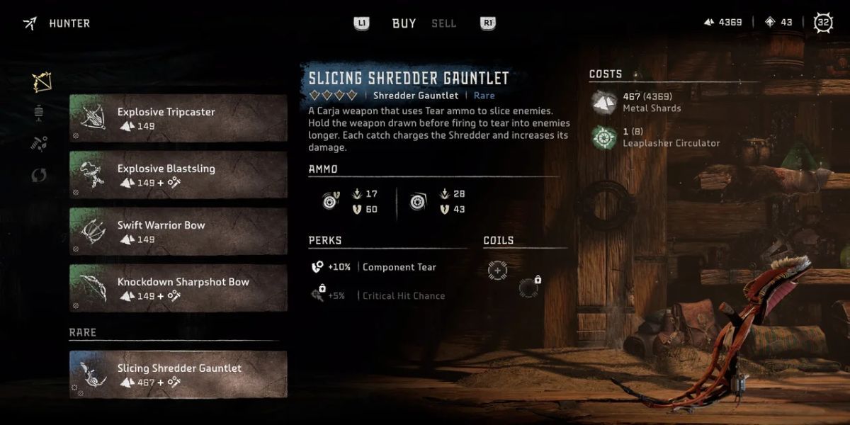 Slicing shredder gauntlet stats displayed