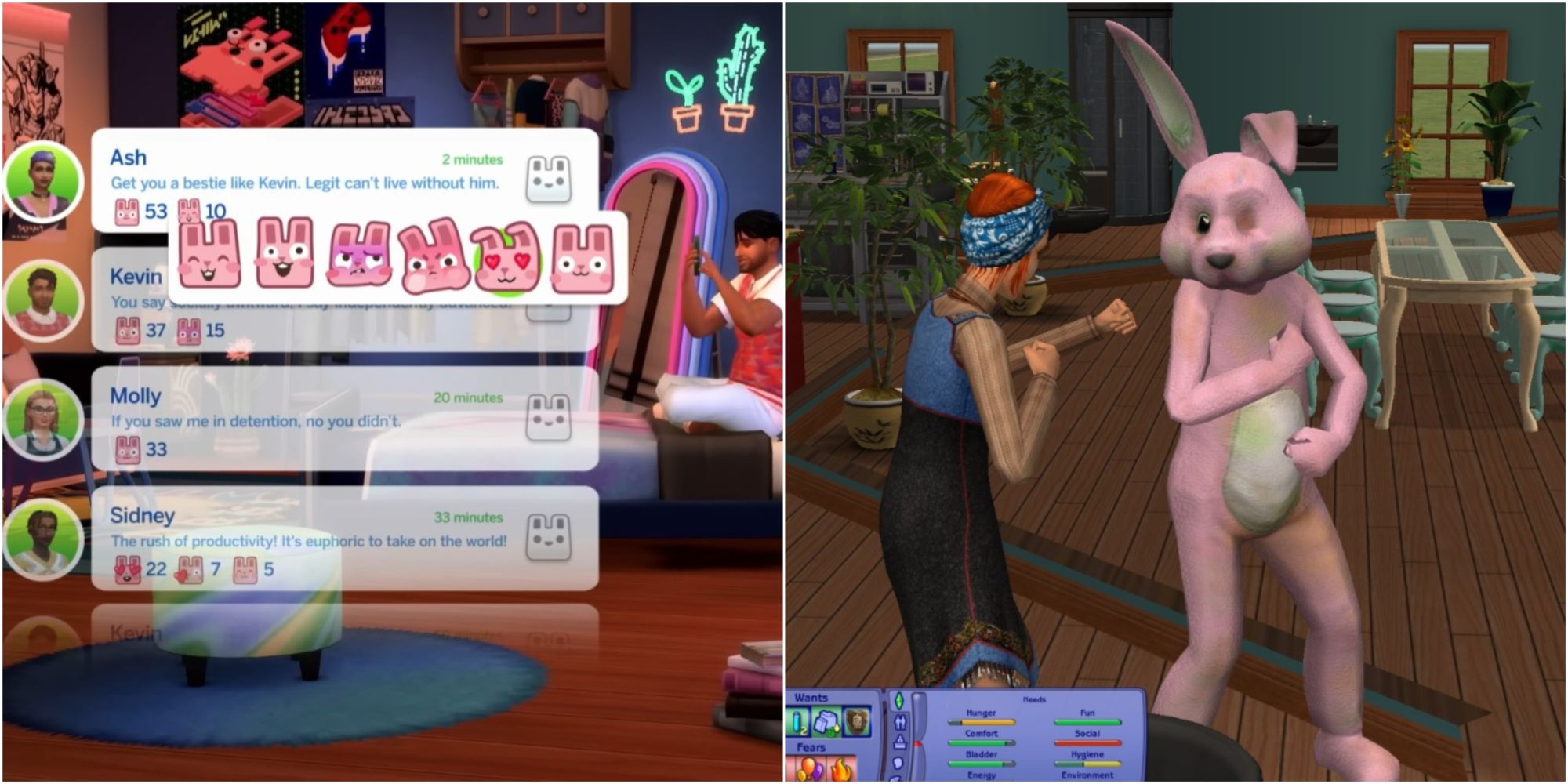Social Bunny App in The Sims 4 and NPC in The Sims 2