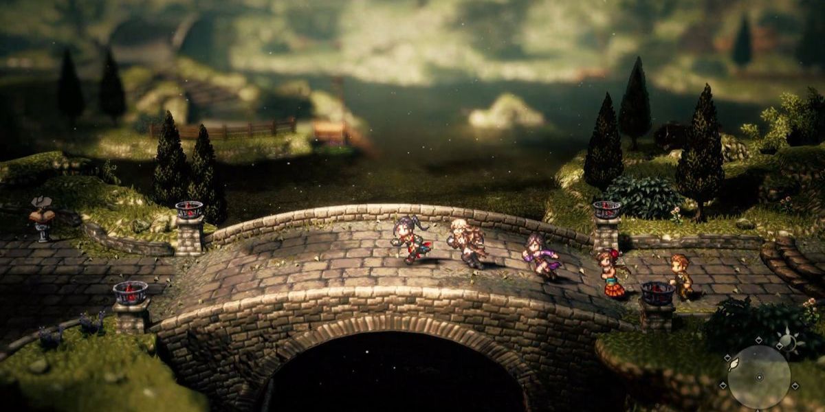 Characters in Octopath Traveler 2 running 