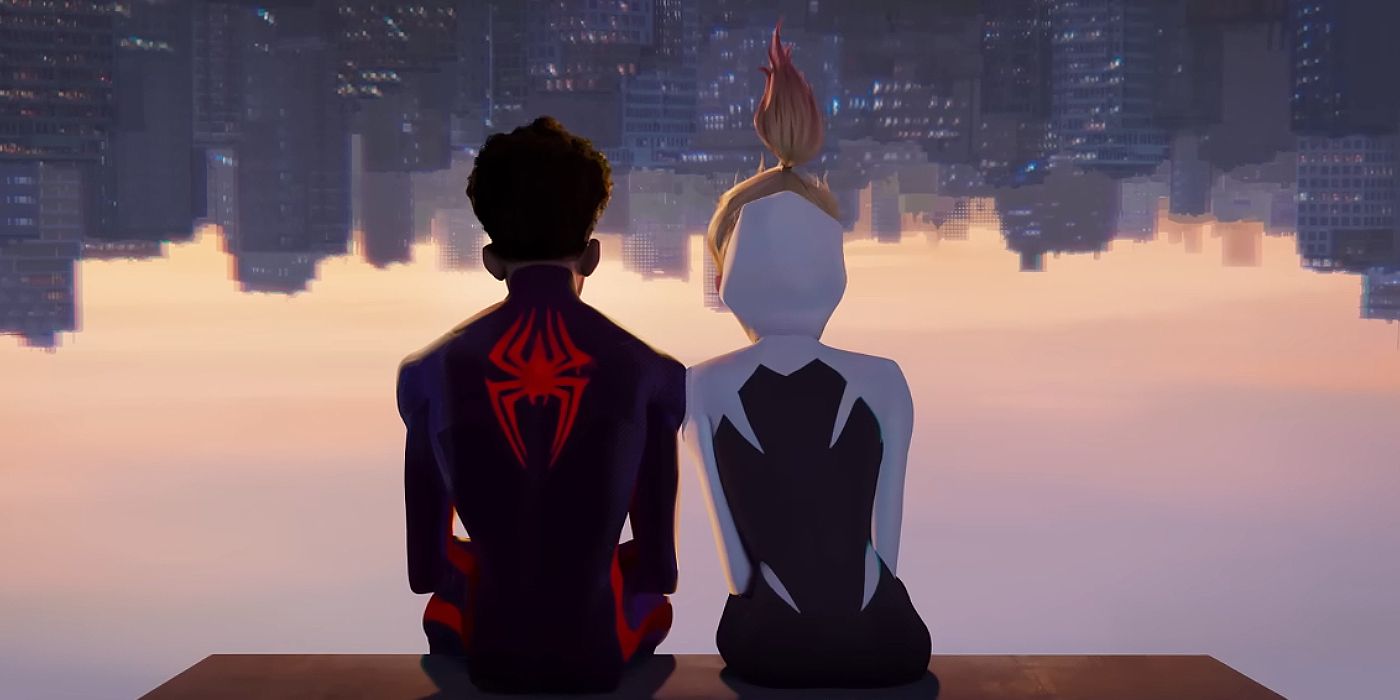 Gwen Stacy leaning on Miles Morales Spiderverse Trailer