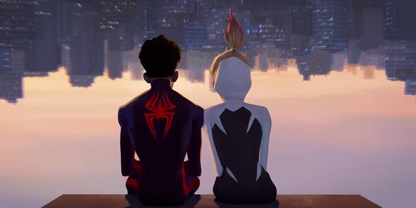 Gwen Stacy leaning on Miles Morales Spiderverse Trailer
