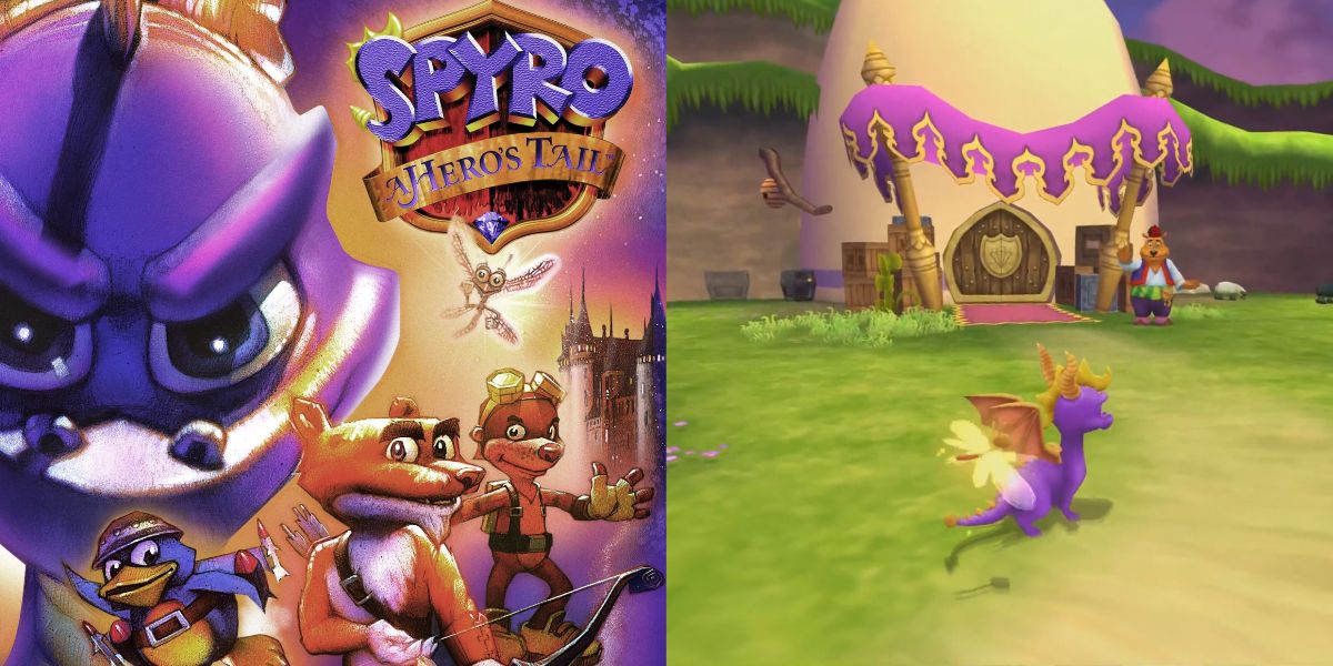 The cover art and gameplay of Spyro A Hero's Tail