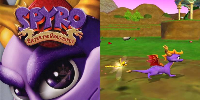 The cover art and gameply of Spyro Enter the Dragonfly