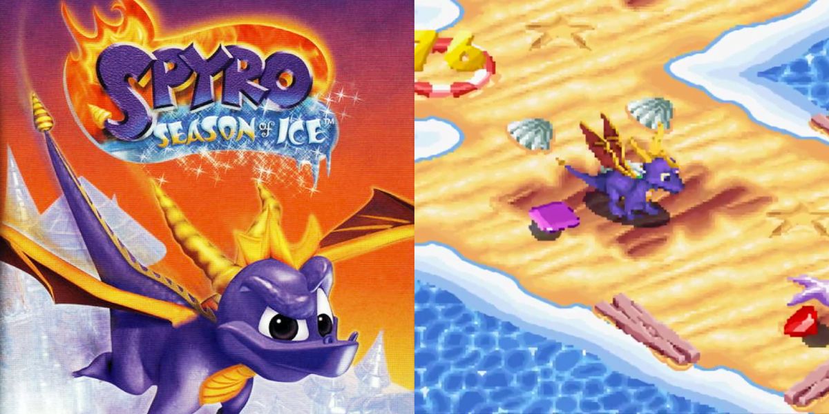 The cover art and gameplay of Spyro Season of Ice