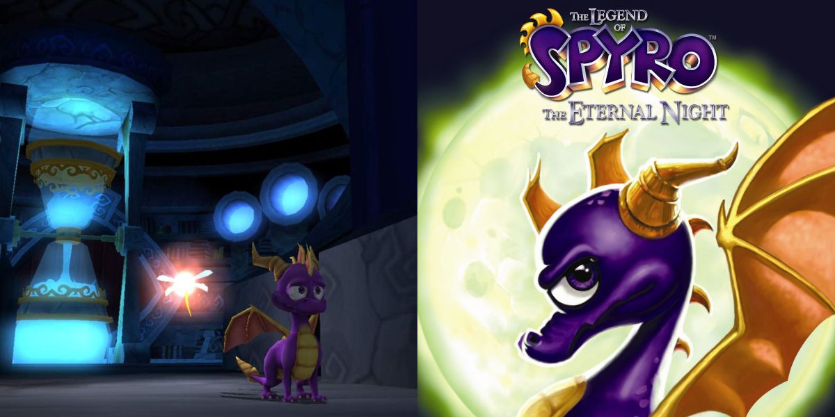 The cover art and gameplay of The Legend of Spyro The Eternal Night