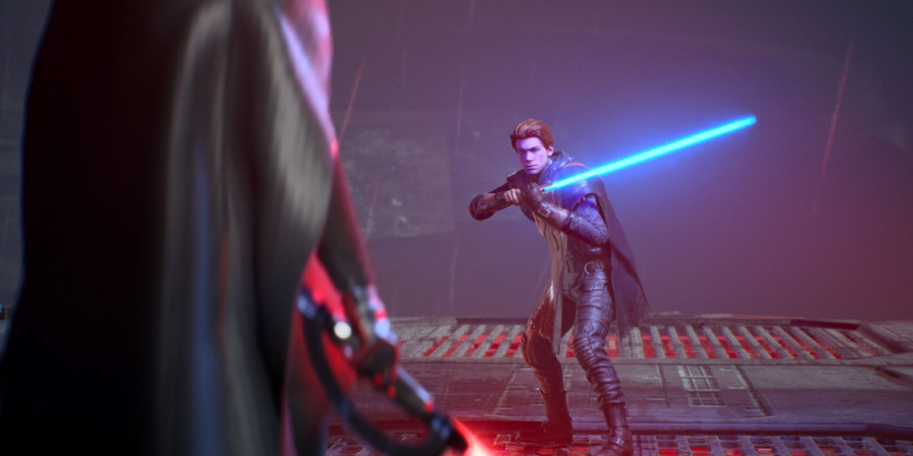 Cal Kestis readying his lightsaber in Star Wars Jedi: Fallen Order.