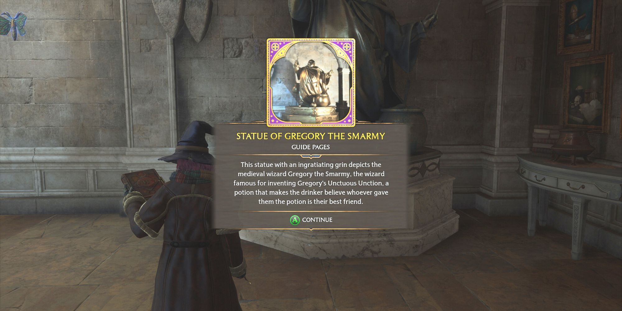 statue of gregory the smarmy field guide page location hogwarts legacy