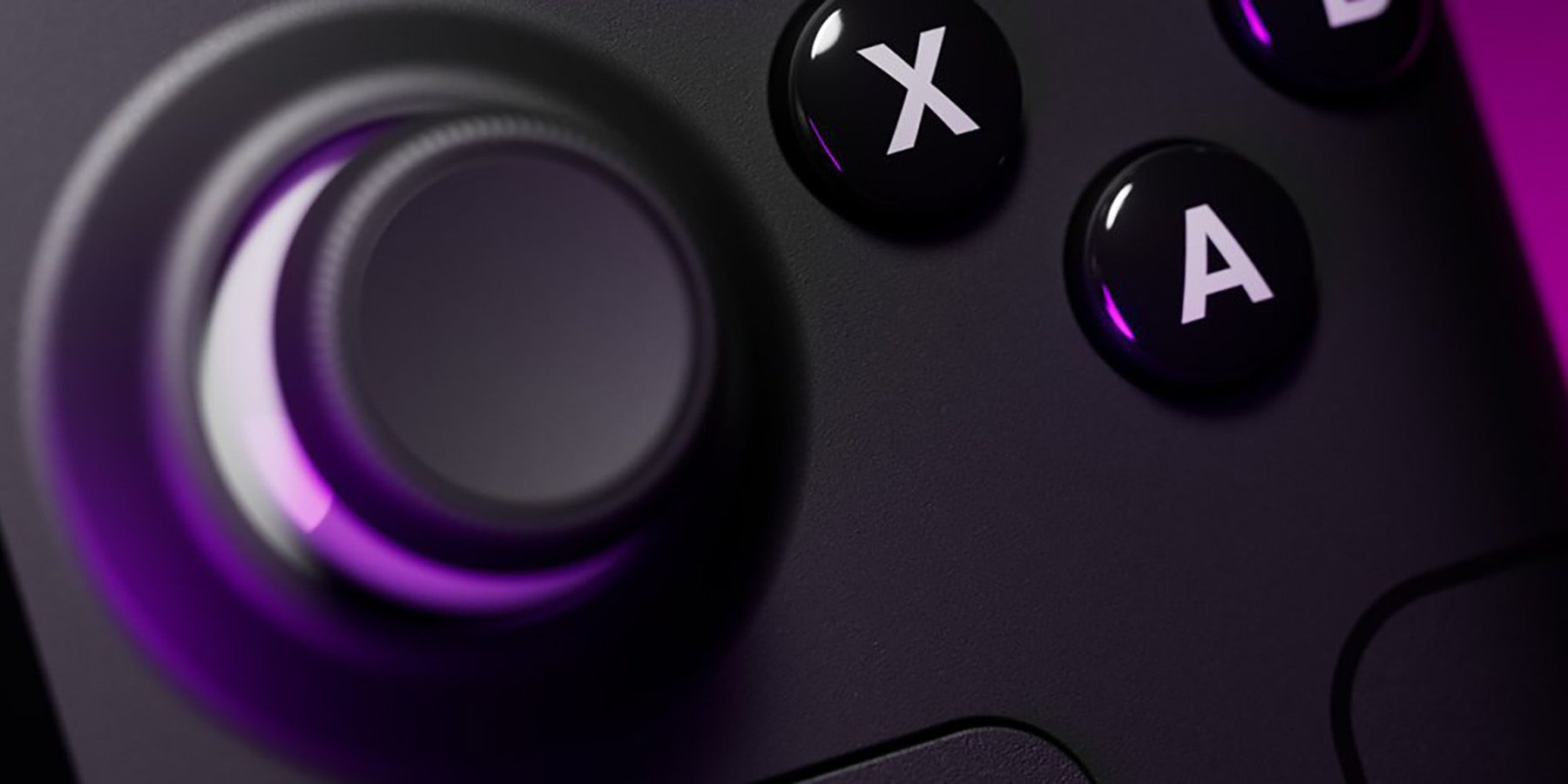 Close-up of the steam deck's face buttons and right analog stick