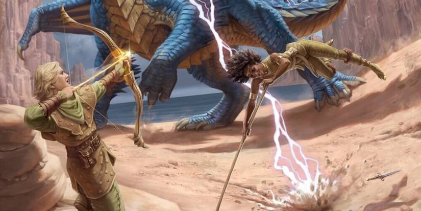 Hank and Diana from the Dungeons & Dragons TV show fighting a dragon on the Dragon of Stormwreck Isle cover WotC art