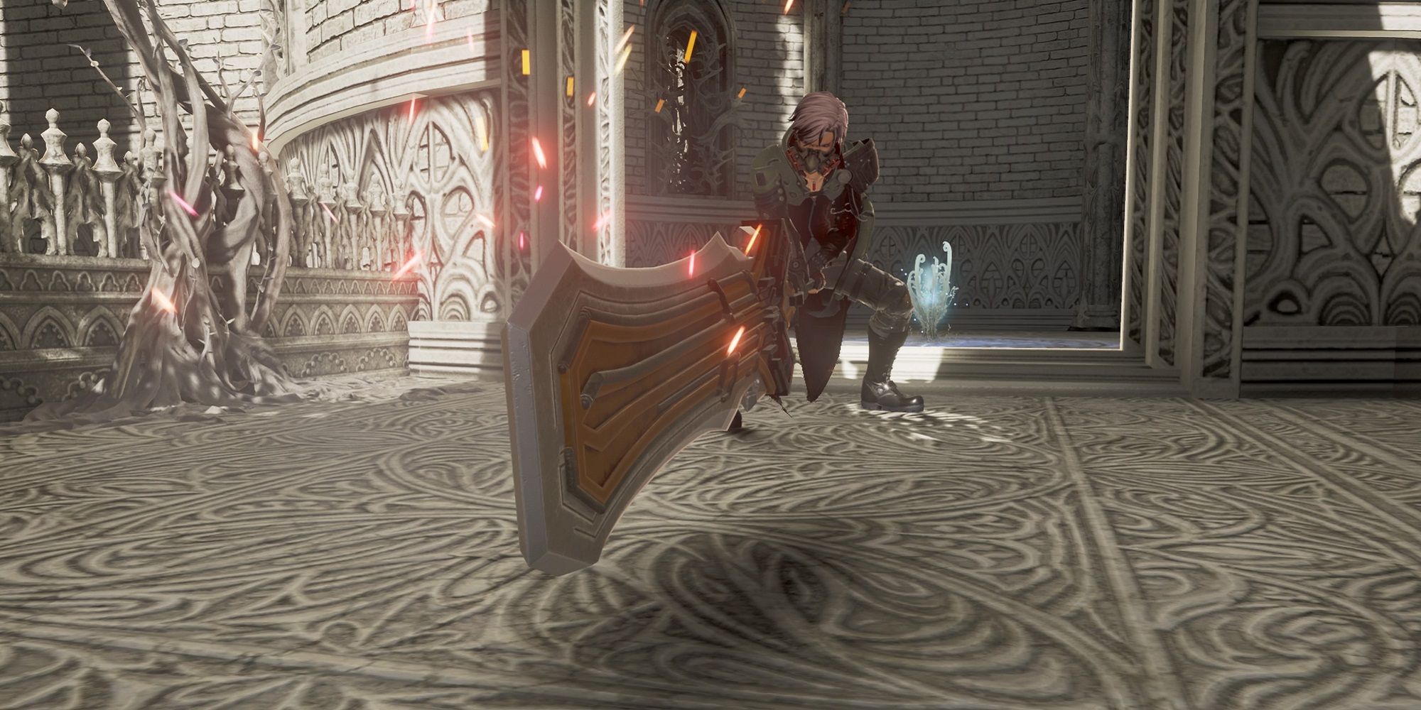 Slamming a two-handed sword in Code Vein.