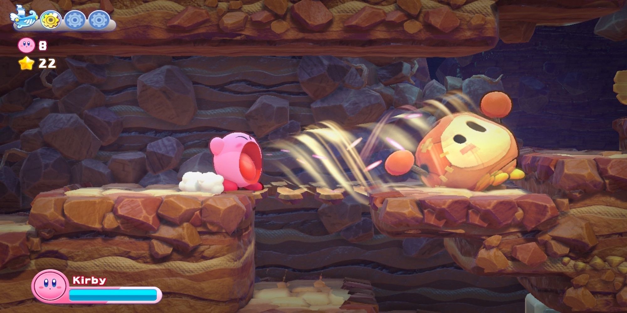 Sucking an enemy in Kirby's Return to Dream Land Deluxe
