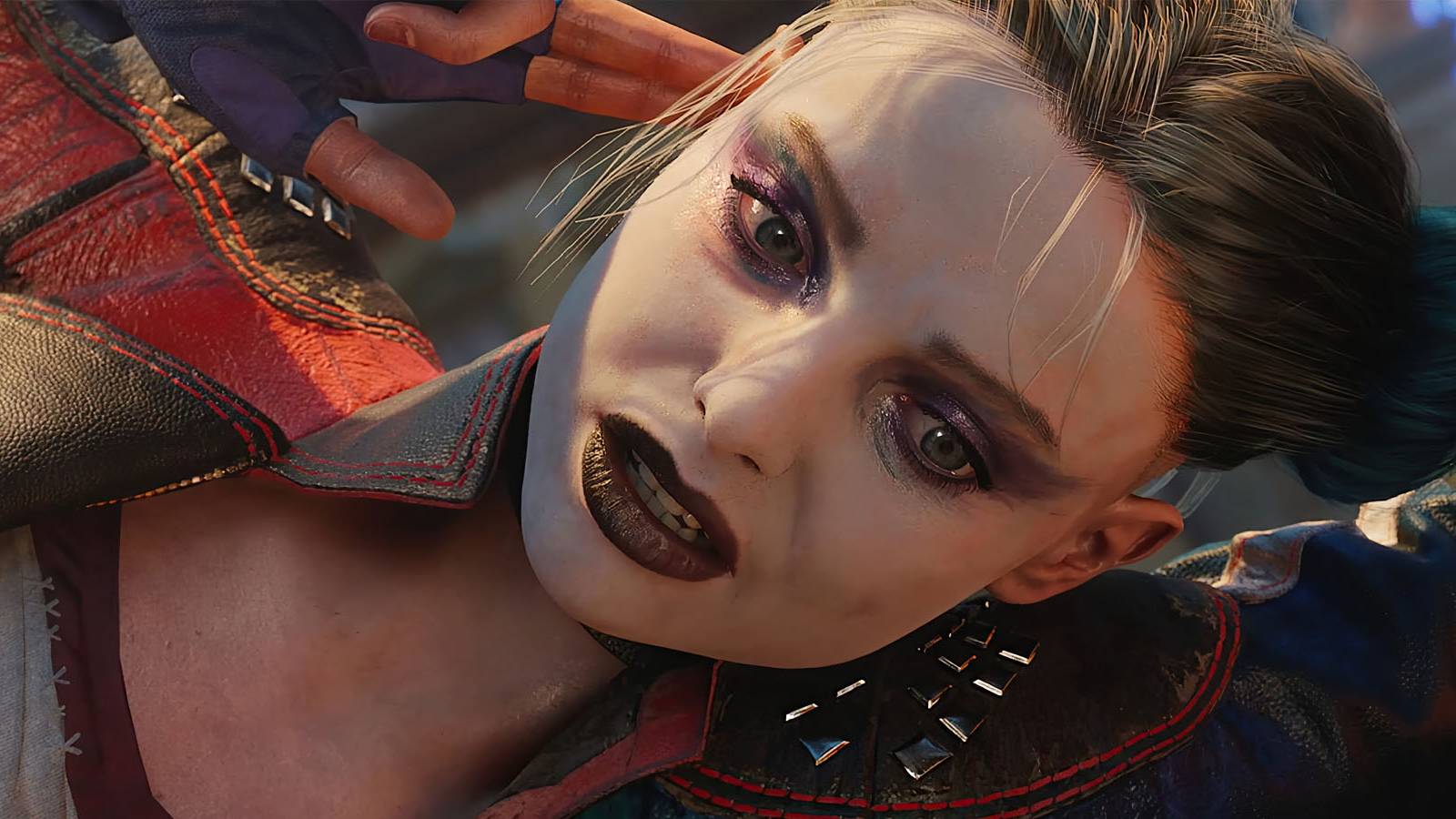 A close-up screenshot of Harely Quinn from Suicide Squad: Kill the Justice League.