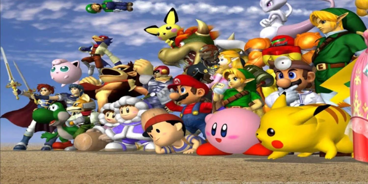 An army of the different characters that are playable in Super Smash Bros Melee