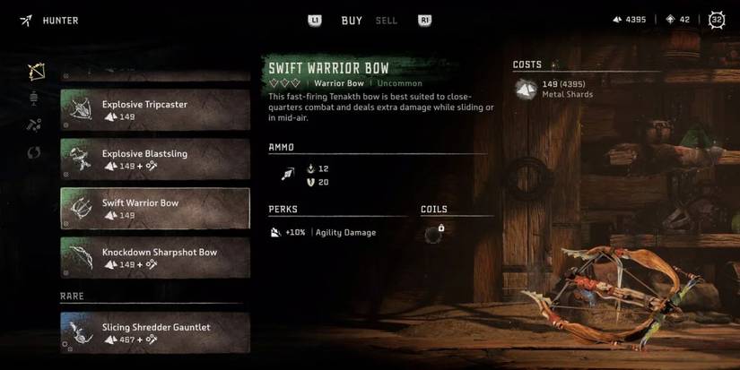 Swift Warrior Bow stats displayed