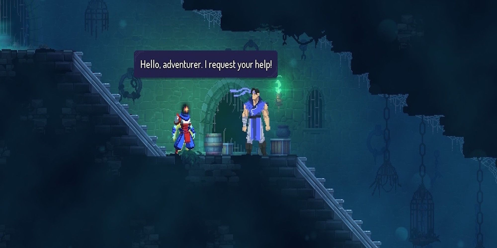 Talking to Richter in Dead Cells Return to Castlevania