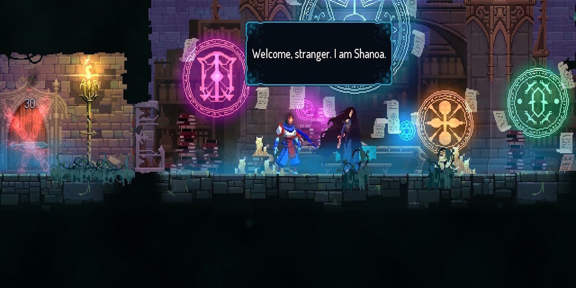 Talking to Shanoa in Dead Cells Return to Castlevania