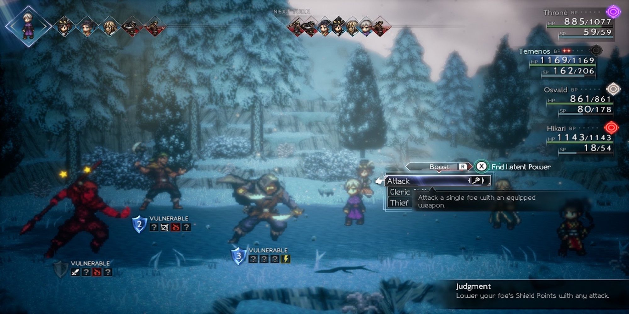 Temenos activating their Latent Power in battle in Octopath Traveler 2