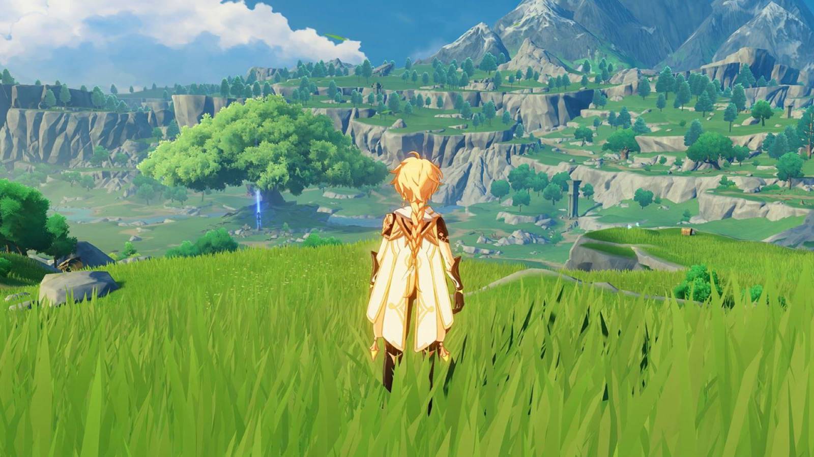 Genshin Impact Traveler looking out at Teyvat