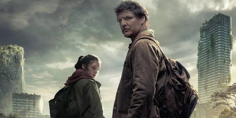Image from the HBO adaptation of The last of Us showing Joel and Ellie looking back over their shoulders.