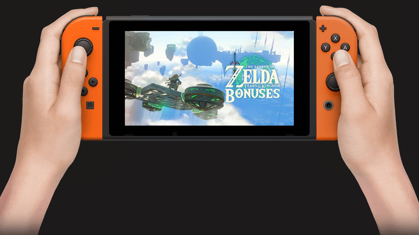 The Legend of Zelda Tears of the Kingdom orange Nintendo Switch bonuses mockup