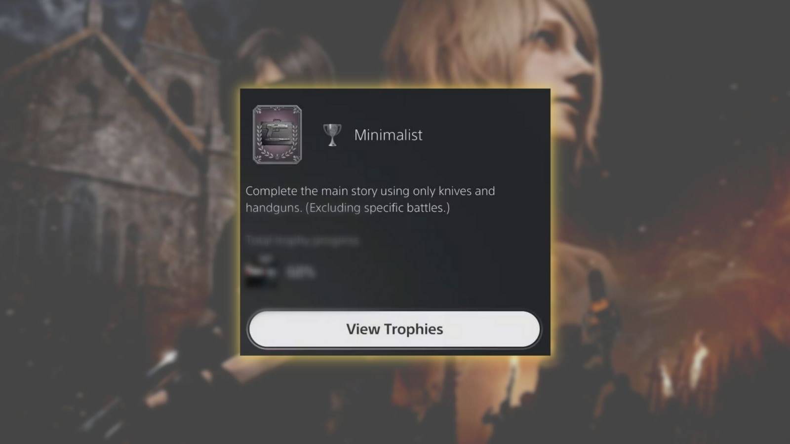 image showing the minimalist trophy in the resident evil 4 remake.