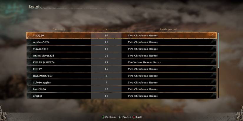 The online recruitment menu in Wo Long Fallen Dynasty