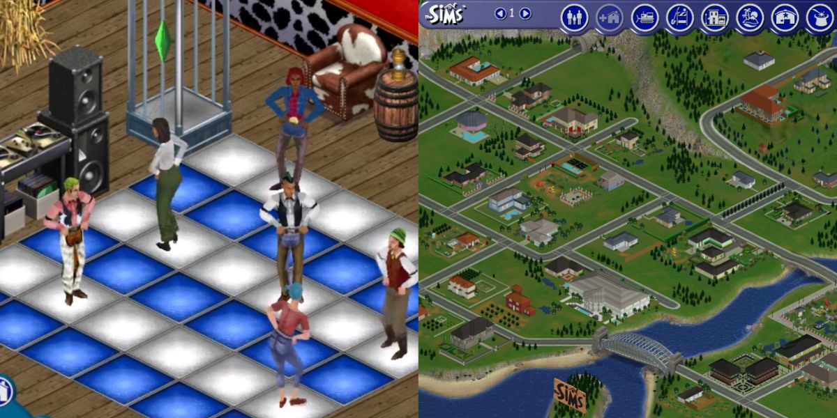 Gameplay and neighborhood map from The Sims