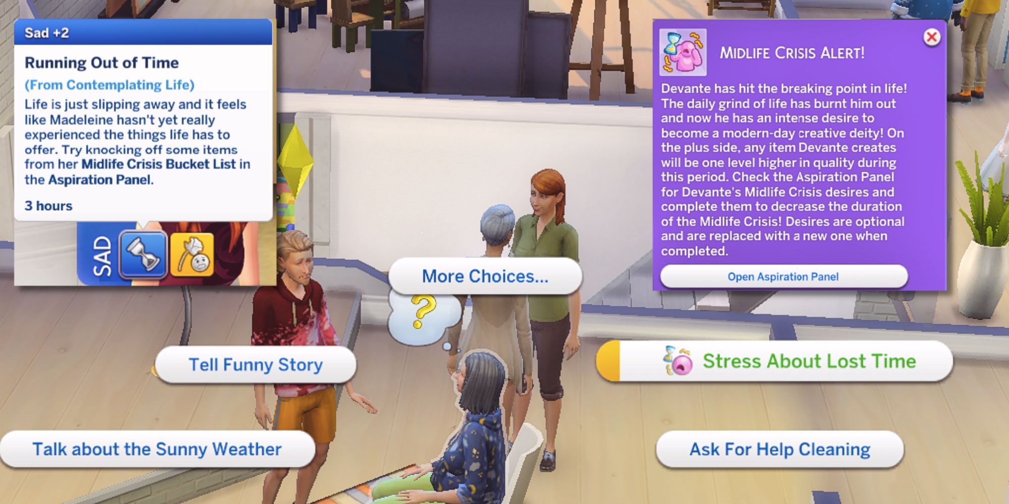 The Sims 4 Growing Together Midlife Crisis Notification, Interaction, Moodlet