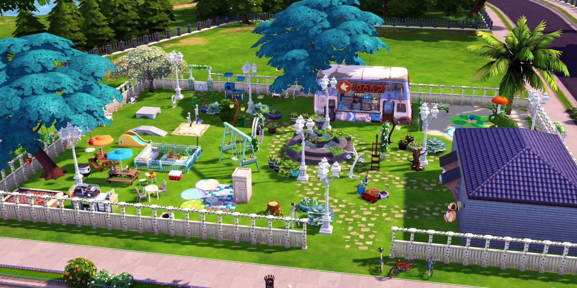 A large playpark for infants, toddlers, and child Sims that has everything a Sim could want