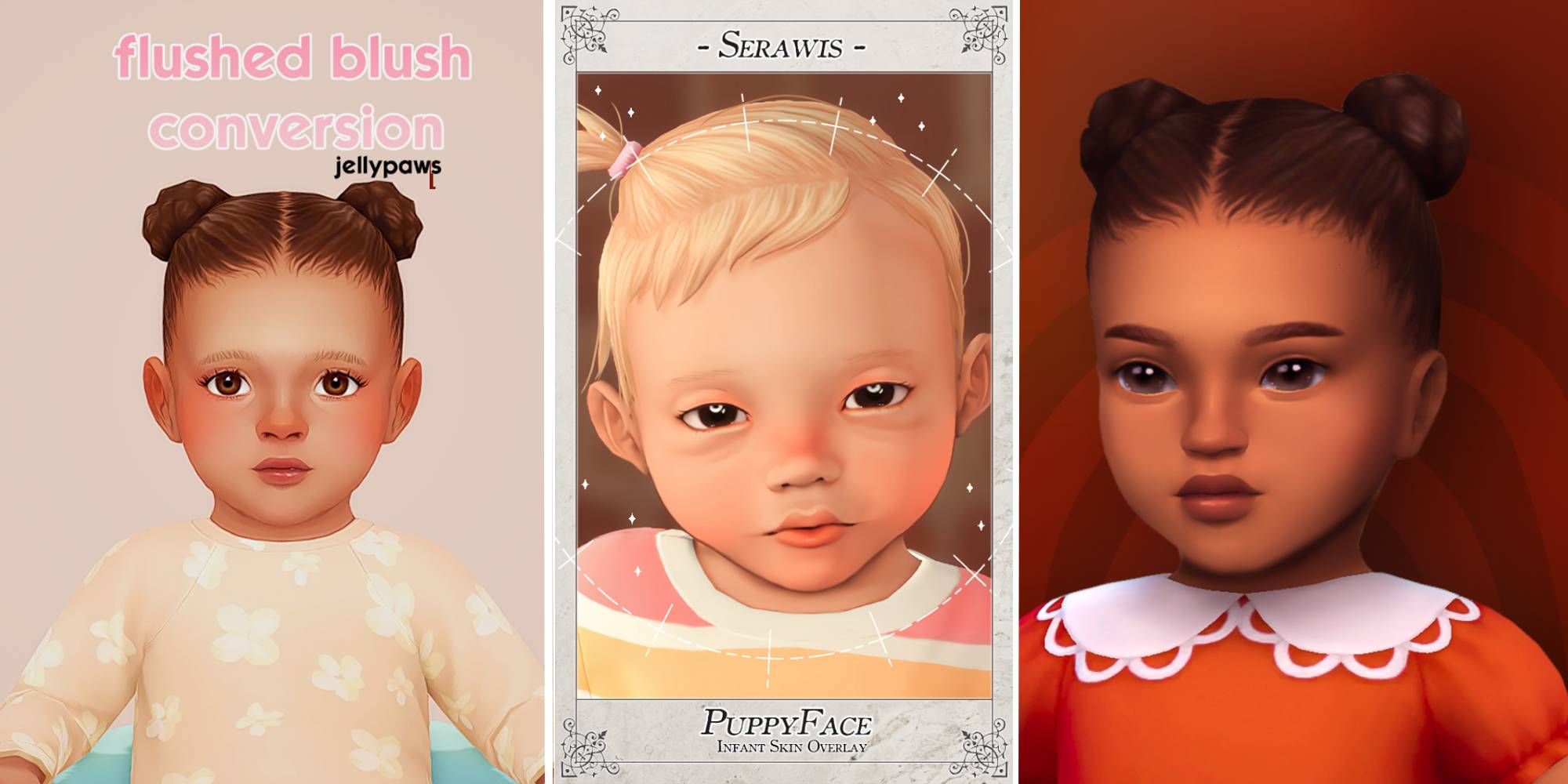 A blush, skin overlay, and other cosmetic mods for infants in The Sims 4